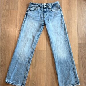 Zara vintage wash, high-rise, straight-leg jeans with raw hem